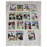 Lot of 15 Vintage Baseball Cards Featuring Hall of Famers and Stars Like Bert Blyleven, Rod Carew, Rollie Fingers, and Others - Vintage 1977 Topps Baseball Cards.
