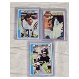 Lot of 3 Minnesota Vikings Vintage Football Cards Featuring Fran Tarkenton, Paul Krause, and Ron Yary, 1970s Topps