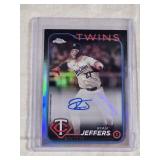 Ryan Jeffers 2024 Topps Chrome Refractor Auto #AC-RJ and numbered 370/499 - Minnesota Twins Baseball Card