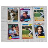 Lot of 6 Rod Carew Baseball Cards featuring Twins and Angels teams, including All-Star cards from various years and a 1983 All-Star Game Commemorative Set.