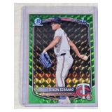 Teilon Serrano 2025 1st Bowman Chrome Green Refractor #BCP-188 and Numbered 33/99 - Minnesota Twins Baseball Card