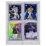Lot of 4 Bowman Baseball Cards Featuring Jasson Dominguez Mojo, Max Muncy Sapphire, Matt Chapman Refractor, and Yeison Morrobel Auto