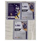 Lot of 3 Justin Jefferson Rookie Cards Including 2 2020 Prizm Draft Picks Rookie Cards from LSU and 1 Rookies & Stars Rookie Card from Minnesota Vikings.