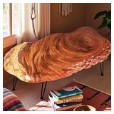 $300 BTEOBFY 14" Live Edge Coffee Table - Handcrafted Solid Wood Side Table with Sturdy Metal Hairpin Legs - Unique Organic Shape End Table for Living Room & Small Spaces, Rustic Boho Decor