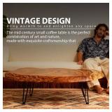 $300 BTEOBFY 14" Live Edge Coffee Table - Handcrafted Solid Wood Side Table with Sturdy Metal Hairpin Legs - Unique Organic Shape End Table for Living Room & Small Spaces, Rustic Boho Decor