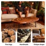 $300 BTEOBFY 14" Live Edge Coffee Table - Handcrafted Solid Wood Side Table with Sturdy Metal Hairpin Legs - Unique Organic Shape End Table for Living Room & Small Spaces, Rustic Boho Decor