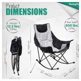 SUNNYFEEL Oversized Rocking Camping Chair, Fully Padded Patio Chair with Side Pocket, High Back Portable Lawn Recliner with Headrest, Outdoor Camp Rocker Chairs for Adults Heavy Duty 500 LBS Carry Bag