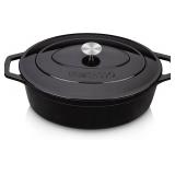 vancasso Enameled Cast Iron Oval Dutch Oven, 9.3 Quart with Non-Stick Enamel Coating for Bread Baking, Black Double Handle Pot with Lid