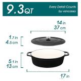 vancasso Enameled Cast Iron Oval Dutch Oven, 9.3 Quart with Non-Stick Enamel Coating for Bread Baking, Black Double Handle Pot with Lid