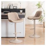 $248 YOUTASTE Bar Stools Set of 2, Adjustable Swivel Counter Height Barstools with Back, All Khaki Faux Leather Upholstered Bar Chairs with Metal Base, Stools for Kitchen Island or Home Bar
