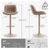 $248 YOUTASTE Bar Stools Set of 2, Adjustable Swivel Counter Height Barstools with Back, All Khaki Faux Leather Upholstered Bar Chairs with Metal Base, Stools for Kitchen Island or Home Bar