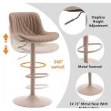$248 YOUTASTE Bar Stools Set of 2, Adjustable Swivel Counter Height Barstools with Back, All Khaki Faux Leather Upholstered Bar Chairs with Metal Base, Stools for Kitchen Island or Home Bar