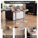 $248 YOUTASTE Bar Stools Set of 2, Adjustable Swivel Counter Height Barstools with Back, All Khaki Faux Leather Upholstered Bar Chairs with Metal Base, Stools for Kitchen Island or Home Bar