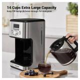 Gevi 14-Cup Programmable Coffee Maker, Drip Coffee Machine with Normal & Strong Brew for Home and Office, Glass Carafe, 2-Hour Keep Warm, Pause & Serve, Auto Shut Off, Silver