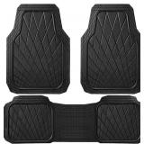 CAR PASS Heavy Duty Rubber Car Floor Mats, Waterproof Universal Trim-to-Fit Car Mats All Weather Floor Mats for SUV Truck Sedan, Premium Auto Floor Mats Full Set 3 Piece Anti-Slip, Solid Pure Black