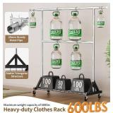 Luxspire Heavy Duty Clothes Rack Load 600 LBS, Double Rod Clothing Rack, Rolling Garment Racks with Lockable Wheels, Shelves, Adjustable Laundry Hanging Racks for Clothes