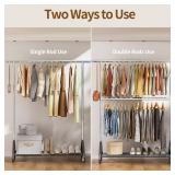 Luxspire Heavy Duty Clothes Rack Load 600 LBS, Double Rod Clothing Rack, Rolling Garment Racks with Lockable Wheels, Shelves, Adjustable Laundry Hanging Racks for Clothes