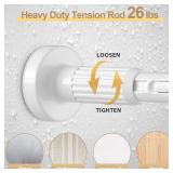White Tension Curtain Rod 41-126In(4-10Ft), Long Outdoor Curtain Rod No Drilling for Window or Bathroom Patio, Adjustable Heavy Duty Shower Rod,Rod Diameter 1.26In-One-bond stretching
