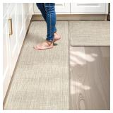 Collive Kitchen Mats for Floor 2PCS, Cushioned Anti Fatigue Rugs Non Slip Waterproof Kitchen Sink Mat, Memory Foam Comfort Standing Mats for Desk, Office, Home Decor, 20" x 47" + 20" x 32", Beige