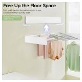 Vikaqi Wall Mounted Clothes Drying Rack 40 inches, Foldable Wall Mount Laundry Rack Folding Indoor, Drying Rack Clothing Collapsible, Hidden Space Saver with Wall Template, 6 Rods, White