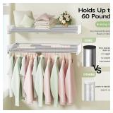Vikaqi Wall Mounted Clothes Drying Rack 40 inches, Foldable Wall Mount Laundry Rack Folding Indoor, Drying Rack Clothing Collapsible, Hidden Space Saver with Wall Template, 6 Rods, White