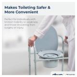 Drive Medical Folding Steel Bedside Commode Chair - 3-in-1 Portable Toilet - Adjustable Height - 350 Lb Weight Capacity - 7.5 Qt Bucket - Adult Commode - Grey
