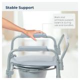 Drive Medical Folding Steel Bedside Commode Chair - 3-in-1 Portable Toilet - Adjustable Height - 350 Lb Weight Capacity - 7.5 Qt Bucket - Adult Commode - Grey