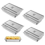 Hotel Pan, Full Size Steam Table Pan 4" Deep Stainless Steam Table Pan with Lid Full Size Food Pan 20.8" L x 13" W Anti Jam Stainless Steel Buffet Pan Commercial Stainless Steel Pan (4 Pack)