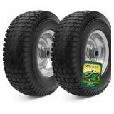 13x5.00-6 Flat Free Tire and Wheel Assemblies (2 Pack),13 x 5 x 6 Solid Rubber Tires and Wheel for Riding Lawn Mower - With 3/4" Bushings (Extra 5/8" Bushings) and 3" Centered Hub (Grey)