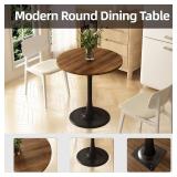 Round Dining Table 27.5" Circle Tulip Table with Wood Thickened Tabletop & Sturdy Metal Pedestal Mid Century Modern Farmhouse Kitchen Tables for 4 Small Places Living Room Cafe,Somber Walnut