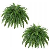 Dkaltm Artificial Boston Fern Bush- Set of 2 Large Artificial Ferns for Outdoors, 45Inch Large Faux Ferns, Suitable for Office & Living Room Decor, 55Branches for Each Bouquet