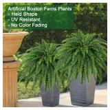 Dkaltm Artificial Boston Fern Bush- Set of 2 Large Artificial Ferns for Outdoors, 45Inch Large Faux Ferns, Suitable for Office & Living Room Decor, 55Branches for Each Bouquet