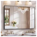 $144 YIROMAN Bathroom Mirror for Wall 48"x36", Large Matte Black Bathroom Mirror with Metal Frame, Rectangular Vanity Mirror with Right Angles, Wall Mirror Hangs Horizontal or Vertical, Shatterproof