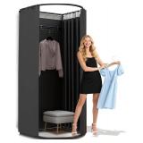 $120 AMSXNOO Clothing Store Fitting Room, Removable Temporary Changing Locker Room with Shading Curtain, Portable Privacy Dressing Room for House Office Shopping Mall (Color: Black, Size: 100x95x200cm