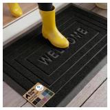 GORILLA GRIP 100% Waterproof All-Season WeatherMAX Doormat 35x23, US Designed Natural Rubber, Stain and Fade Resistant, Low Profile Indoor Outdoor Door Mats, Easy Clean Patio Mat, Black Welcome