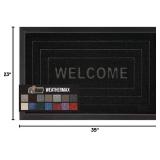 GORILLA GRIP 100% Waterproof All-Season WeatherMAX Doormat 35x23, US Designed Natural Rubber, Stain and Fade Resistant, Low Profile Indoor Outdoor Door Mats, Easy Clean Patio Mat, Black Welcome