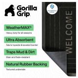 GORILLA GRIP 100% Waterproof All-Season WeatherMAX Doormat 35x23, US Designed Natural Rubber, Stain and Fade Resistant, Low Profile Indoor Outdoor Door Mats, Easy Clean Patio Mat, Black Welcome