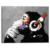$130 Wieco Art Monkey With Headphones Banksy Graffiti Art Abstract Canvas Painting Posters and Prints Animal Canvas Wall Art for Wall Decor and Home decorations Office Decor