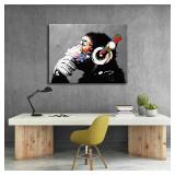 $130 Wieco Art Monkey With Headphones Banksy Graffiti Art Abstract Canvas Painting Posters and Prints Animal Canvas Wall Art for Wall Decor and Home decorations Office Decor