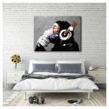 $130 Wieco Art Monkey With Headphones Banksy Graffiti Art Abstract Canvas Painting Posters and Prints Animal Canvas Wall Art for Wall Decor and Home decorations Office Decor