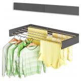 Vikaqi Wall Mounted Clothes Drying Rack 40", Foldable Wall Mount Laundry Rack Folding Indoor, Drying Rack Clothing Collapsible, Hidden Space Saver with Wall Template, 6 Rods, Black