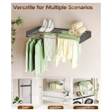 Vikaqi Wall Mounted Clothes Drying Rack 40", Foldable Wall Mount Laundry Rack Folding Indoor, Drying Rack Clothing Collapsible, Hidden Space Saver with Wall Template, 6 Rods, Black