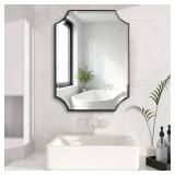 $140 POZINO Rectangle Beveled Mirror, 22"x30" Bathroom Vanity Mirror with Stainless Steel Frame, Modern Aesthetic Scalloped Edge Wall Mirrors for Bedroom Hallway Entryway, Horizontal or Vertical Hangi