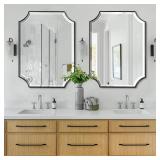 $140 POZINO Rectangle Beveled Mirror, 22"x30" Bathroom Vanity Mirror with Stainless Steel Frame, Modern Aesthetic Scalloped Edge Wall Mirrors for Bedroom Hallway Entryway, Horizontal or Vertical Hangi