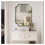 $140 POZINO Rectangle Beveled Mirror, 22"x30" Bathroom Vanity Mirror with Stainless Steel Frame, Modern Aesthetic Scalloped Edge Wall Mirrors for Bedroom Hallway Entryway, Horizontal or Vertical Hangi