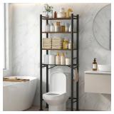 GloTika 4-Tier Over Toilet Storage with Anti-Tilt Safety System - 150lb Total Capacity Metal Bathroom Shelves Including Paper Holder & 4 Hooks, Space Saving Above Commode Organizer (69.3" H, Brown)
