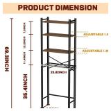 GloTika 4-Tier Over Toilet Storage with Anti-Tilt Safety System - 150lb Total Capacity Metal Bathroom Shelves Including Paper Holder & 4 Hooks, Space Saving Above Commode Organizer (69.3" H, Brown)