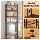 GloTika 4-Tier Over Toilet Storage with Anti-Tilt Safety System - 150lb Total Capacity Metal Bathroom Shelves Including Paper Holder & 4 Hooks, Space Saving Above Commode Organizer (69.3" H, Brown)