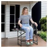 EVER ADVANCED Medium Tall Directors Chair Foldable Makeup Artist Chair Bar Height with Side Table Cup Holder and Pocket Footrest, Supports 400LBS (Grey, Seat Height: 23.2 inches)