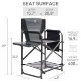 EVER ADVANCED Medium Tall Directors Chair Foldable Makeup Artist Chair Bar Height with Side Table Cup Holder and Pocket Footrest, Supports 400LBS (Grey, Seat Height: 23.2 inches)